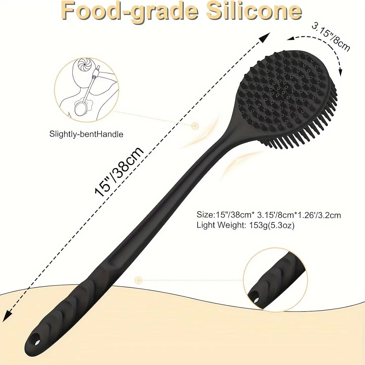 Double-Sided Silicone Back Scrubber with Long Handle