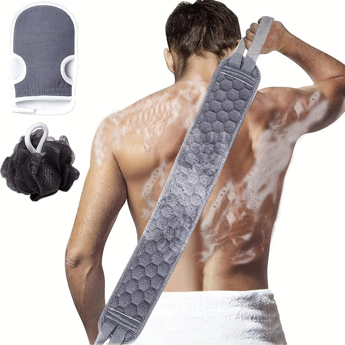 3-Piece Body Exfoliating Set: Back Brush, Glove & Sponge