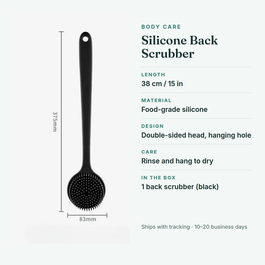 Silicone back scrubber with long handle — details
