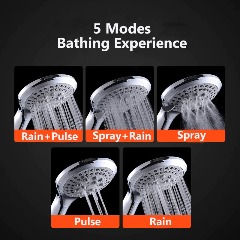 High Pressure Shower Head 5 Settings Handheld Shower Heads Spray with 5 FT Hose