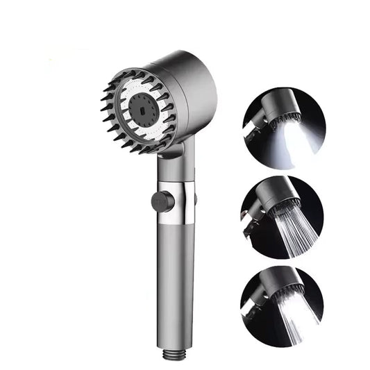 Handheld shower head with spray dial and pause button