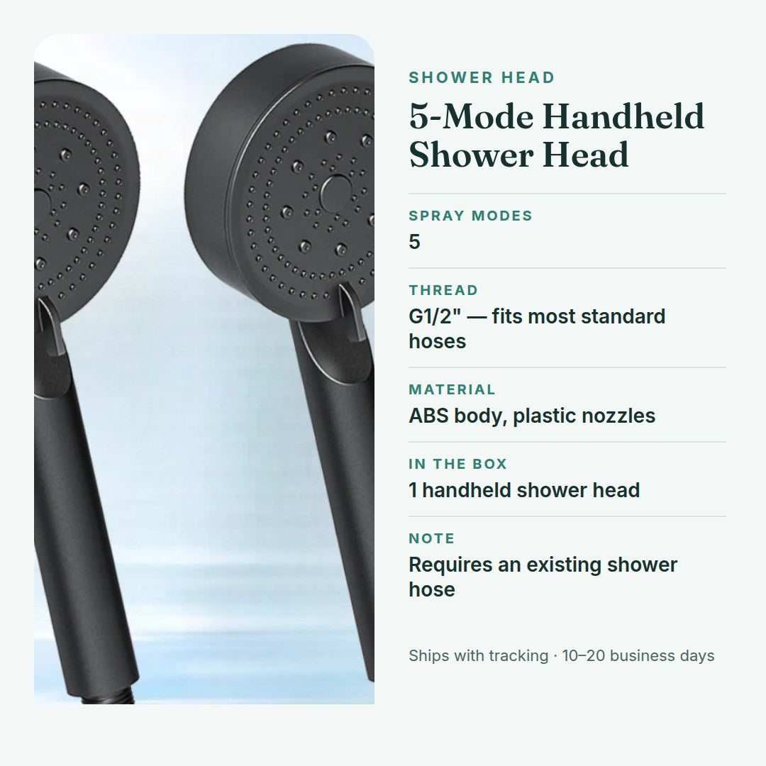 5-mode handheld shower head — details