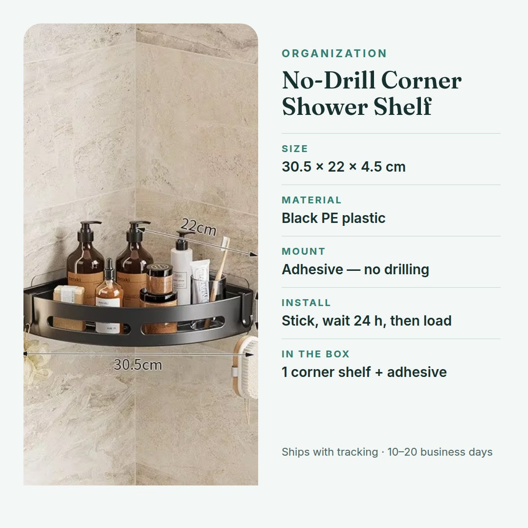 No-drill corner shower shelf — details